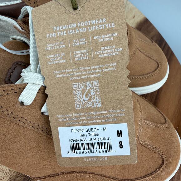 OluKai Punini Suede Sneakers Men’s Size 8 Tan Toffee Casual Comfort Shoes New main image 6